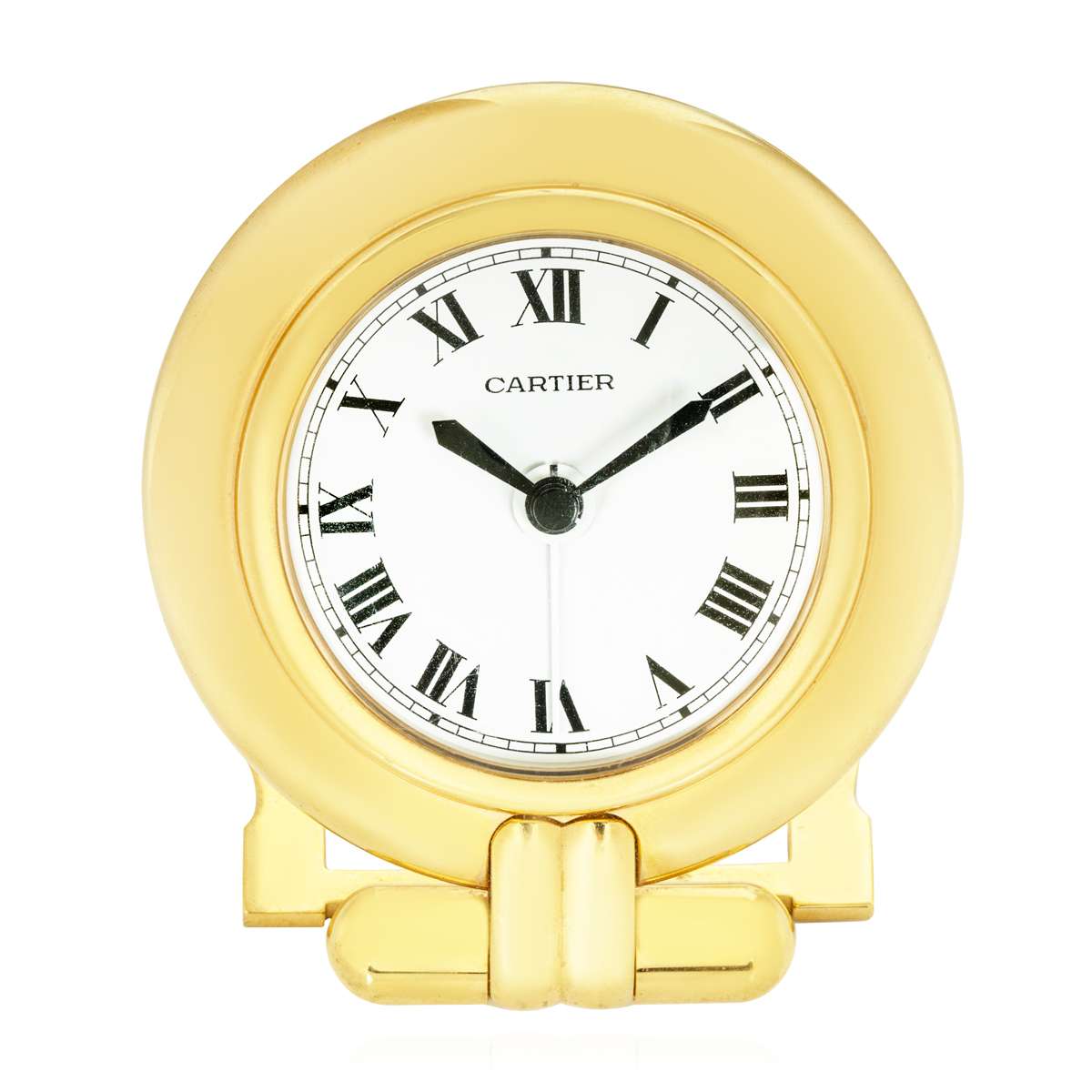 Cartier Colisee Gold Plated White Dial Quartz Desk Alarm Clock